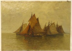 Frank Boggs oil on canvas of sailing ships, signed bottom left, 33.5 x 46.5cm