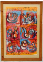 H. Hughes framed and glazed Pop Art gouache signed and dated bottom right titled Instructions 1