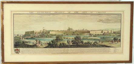 An 18th century framed copper engraving, hand coloured The South West Prospect of The City of