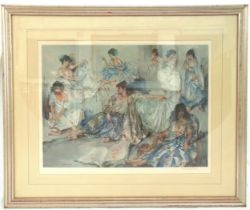 William Russell Flint framed and glazed polychromatic lithographic print of ladies, signed bottom