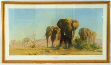 David Shepherd OBE framed and glazed polychromatic lithographic print titled The Ivory is Theirs, 38