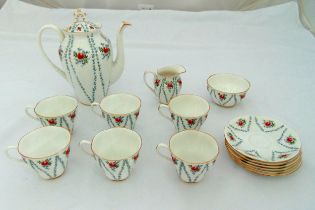 Royal Albert Minute pattern coffee service for six place settings to include a teapot, sugar bowl,