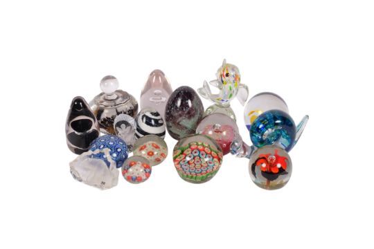 A group of glass paperweights, including Wedgwood and Millefiori ...