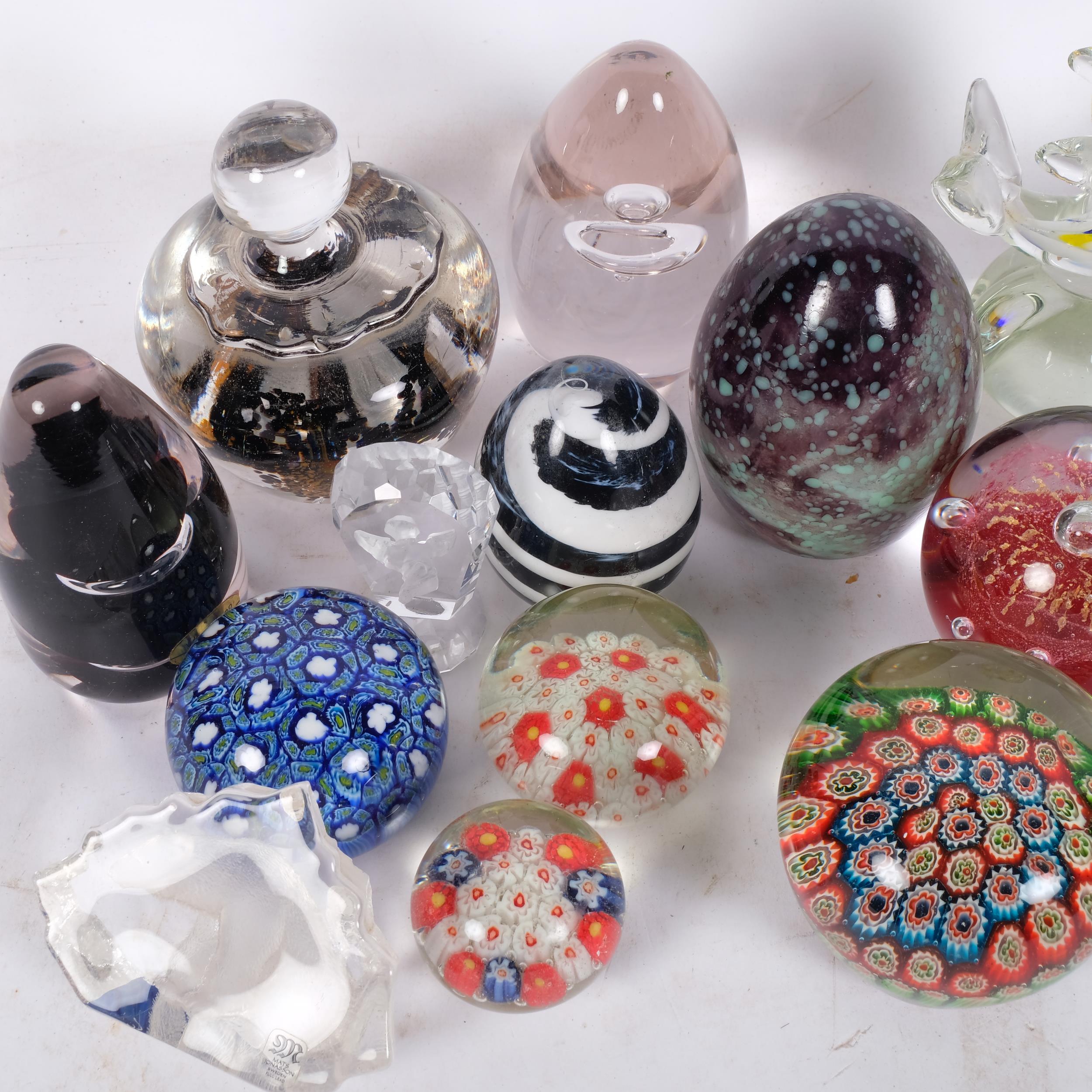 A group of glass paperweights, including Wedgwood and Millefiori ...