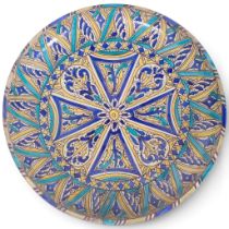 A 19th century Moroccan Islamic pottery bowl with painted decoration, diameter 40cm (repaired)