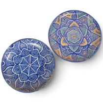 2 x 19th century Moroccan hand painted pottery bowls, diameter 34cm (2) (1 rim repaired)