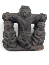 An African carved stone crucifix, Congo, probably 19th century, H21cm, W21cm
