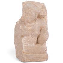 An Ancient Indian carved sandstone fragment depicting a goddess, H13cm