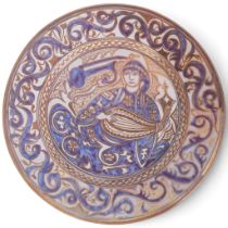 A Hispano-Morosque style hand painted lustre glazed pottery plate, diameter 31cm