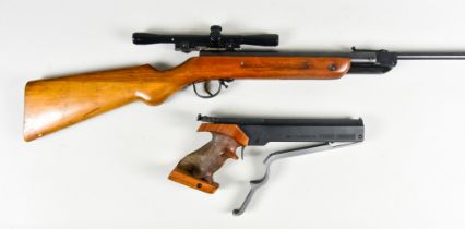 A .177 Calibre Air Pistol, by Pardini Fiocchi, model P10 Brevetto, wooden grip, serial no. 0366,