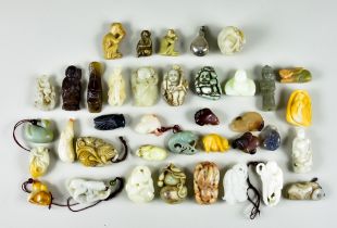 A Collection of Chinese Agate, Jadite, Hardstone and Soapstone Carvings, 20th Century, including