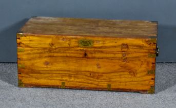 A Small Chinese Camphorwood and Brass Bound Chest, with folding carrying handles to sides, 33ins