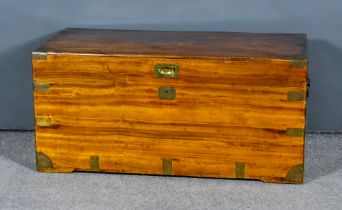 A Late 19th/Early 20th Century Chinese Brass Bound Camphor Wood Chest, the top inset with