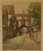 HENRY WALKER ARTIST SIGNED ETCHING AND AQUATINT Bygone street scene with archway 9 ¾” x 7 ¾” (24.7cm