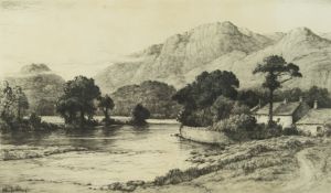 JOHN FULLWOOD PAIR OF ARTIST SIGNED ETCHING ‘Langdale Pikes’ ‘Grange, Borrowdale’ 8” x 13 ¾” (20.3cm