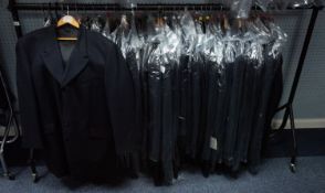 APPROXIMATELY 35 THREE-QUARTER LENGTH BLUE JACKETS, sizes 32-50" chest (RAILS NOT INCLUDED)