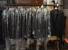 APPROXIMATELY 40 BLACK JACKETS, sizes 34 - 50 (RAILS NOT INCLUDED)