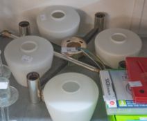 FOUR BRANCH CEILING LIGHT WITH FOUR OPAQUE WHITE GLASS SHADES (A.F.)