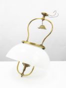 EARLY TWENTIETH CENTURY BRASS AND OPAQUE GLASS CEILING LIGHT, adapted from gas, the simple wire