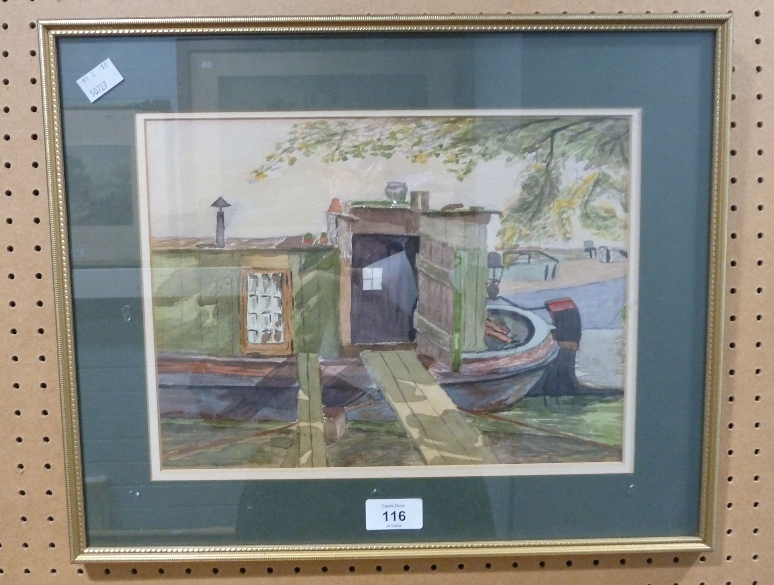 Barge Loading Platform WATERCOLOUR A MOORED CANAL BARGE 12 1/2