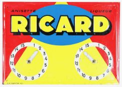 A Ricard Anisette Liqueur tinplated advertising petanque scoreboard, mid 20th century