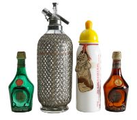 A French Armagnac glass decanter in the form of a baby's bottle, with three others (4)