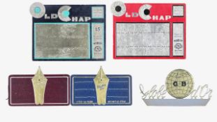 Six French fountain pen displays and advertisements, with another, early/mid 20th century (7)