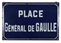 'Place Général de Gaulle' vintage enamel street sign