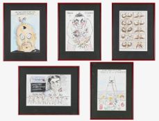 A group of five French rugby caricatures