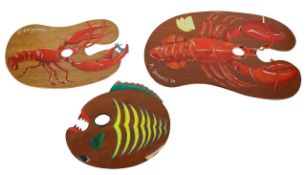 Three French decorative seafood serving platers in the form of artist's palettes (3)
