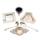 Two silver ashtrays, and a collection of cruets