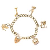A 9ct gold heart lock charm bracelet