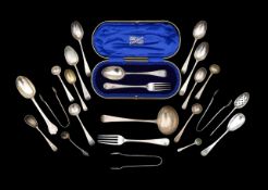 A collection of George III and later silver flatware,