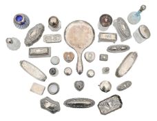 A large collection of silver mounted dressing table items