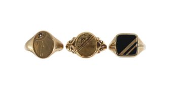 A group of three 9ct gold signet rings