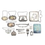 A group of silver novelty miniatures, purses, and card cases