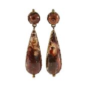 A pair of mid Victorian Scottish 9ct gold hard stone drop earrings