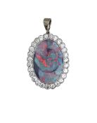 A diamond and opal pendant
