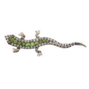 A late 19th century demantoid garnet and diamond lizard brooch