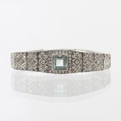 An aquamarine and diamond-set panel bracelet
