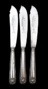 A set of three Victorian silver fish knives