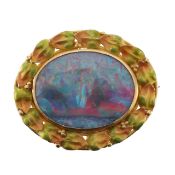 An opal and enamelled wreath brooch