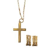 A pair of 9ct clip earrings and a chain