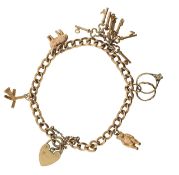 A 9ct gold locking charm bracelet