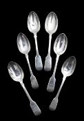 A group of six silver Fiddle pattern spoons