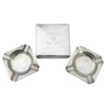 A pair of George VI silver ashtrays and a silver-plated cigar box