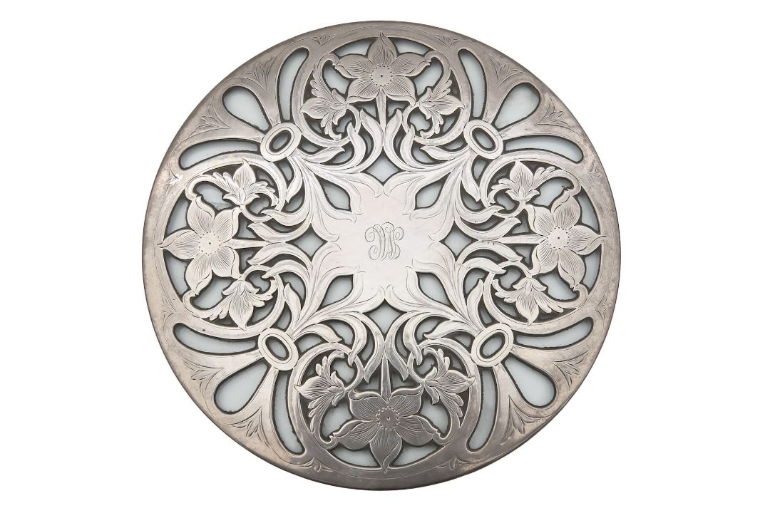 A Tiffany glass and silver mounted trivet tray - Image 1 of 2