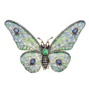 A plique-a-jour enamel and gem-set butterfly brooch