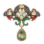 A Victorian Holbeinesque polychrome enamel pendant/ brooch