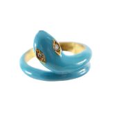 A Ben Rosenfeld 18ct gold and blue enamel snake ring